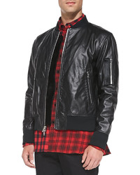 Ovadia Sons Leather Bomber Jacket With Calf Hair Black