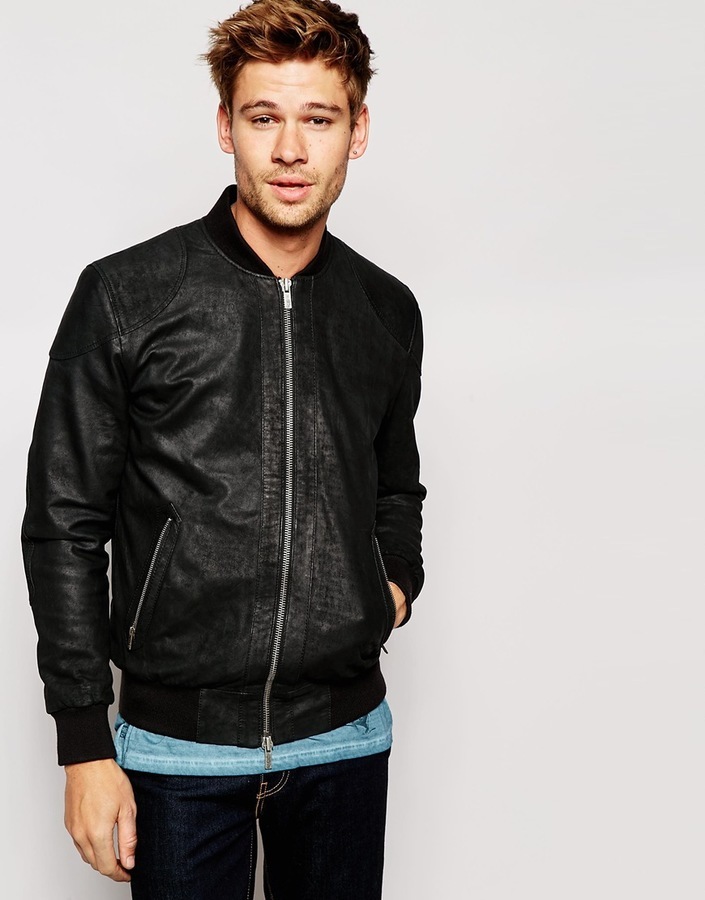 Pepe Jeans Pepe Leather Jacket Neo Slim Fit Bomber Washed Black, $437 ...