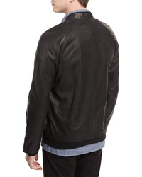 Vince Perforated Leather Zip Bomber Jacket Black