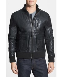 PRPS Leather Bomber Jacket With Quilted Suede Trim Medium