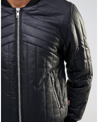 Bellfield Quilted Padded Pu Bomber Jacket