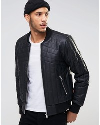 Bellfield Quilted Padded Pu Bomber Jacket