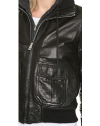 R 13 R13 Hooded Leather Flight Jacket