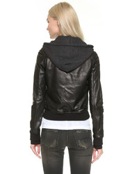 R 13 R13 Hooded Leather Flight Jacket