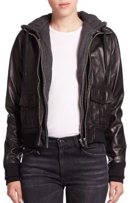 R 13 R13 Layered Jersey Hood Leather Bomber Jacket 1 395 Saks