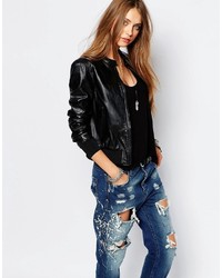 Replay Real Leather Bomber Jacket