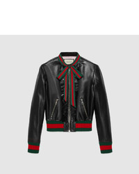 Gucci Ruffle Leather Bomber Jacket