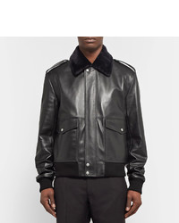 Loewe Shearling Trimmed Leather Bomber Jacket