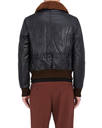AMI Alexandre Mattiussi Shearling Trimmed Leather Bomber Jacket