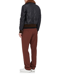 AMI Alexandre Mattiussi Shearling Trimmed Leather Bomber Jacket