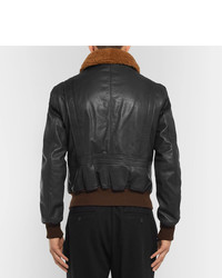 Ami Shearling Trimmed Leather Jacket