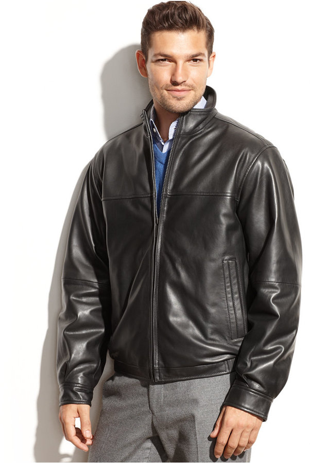 Perry Ellis Smooth Leather Bomber Jacket, $595 | Macy's | Lookastic
