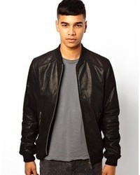 Solid Leather Bomber Jacket