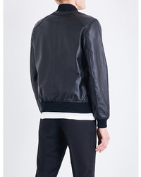 Sandro Stand Collar Leather Bomber Jacket