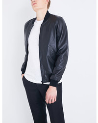 Sandro Stand Collar Leather Bomber Jacket