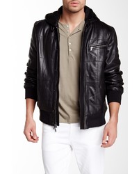 John Varvatos Star Usa By Genuine Leather Hooded Bomber Jacket