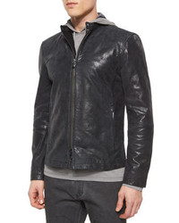 John Varvatos Star Usa Leather Moto Racer Jacket Black