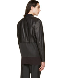 Alexander Wang T By Black Paper Leather Bomber Jacket