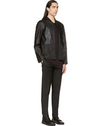 Alexander Wang T By Black Paper Leather Bomber Jacket