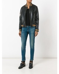 Mr & Mrs Italy Tattoo Style Print Leather Bomber