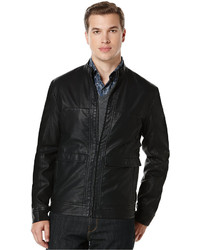 Perry Ellis Textured Faux Leather Bomber Jacket