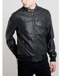 Topman Black Faux Leather Bomber Jacket