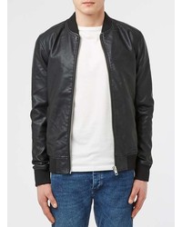 Topman Black Faux Leather Sleeve Bomber Jacket