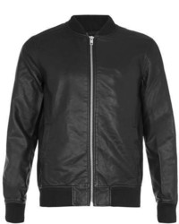 Topman Black Faux Leather Sleeve Bomber Jacket