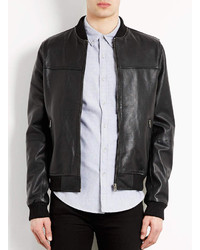 Topman Black Leather Bomber Jacket