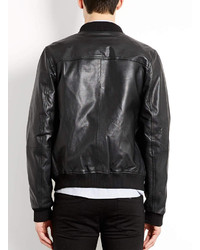 Topman Black Leather Bomber Jacket