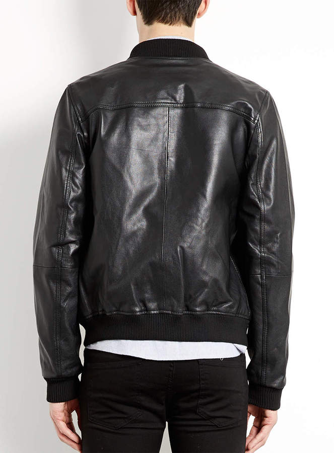 Topman Black Leather Bomber Jacket, $240 | Topman | Lookastic