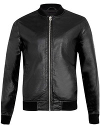 Topman Black Leather Look Bomber Jacket