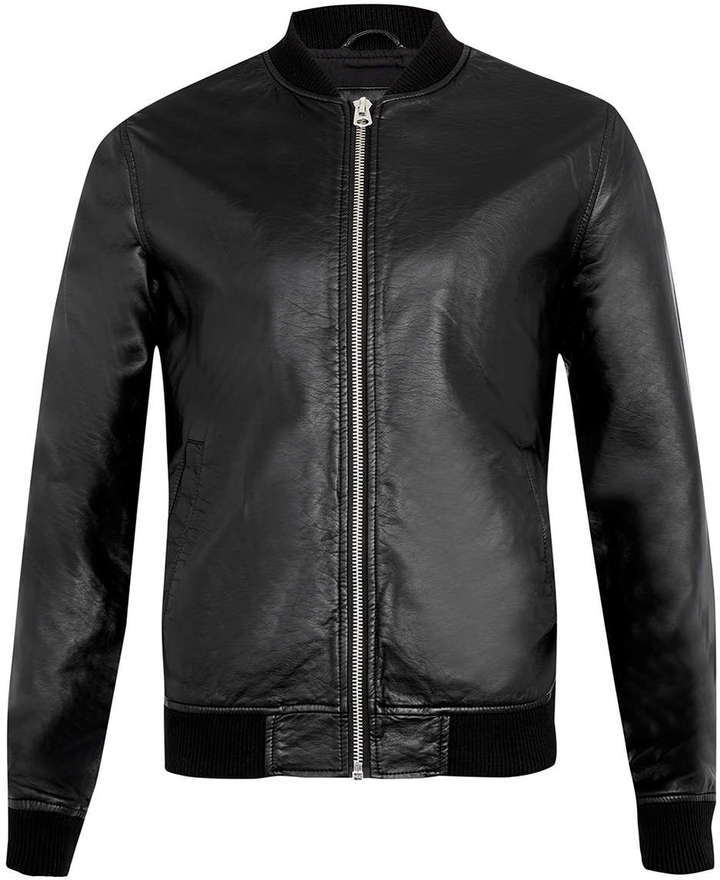 Topman Black Leather Look Bomber Jacket, $120 | Topman | Lookastic