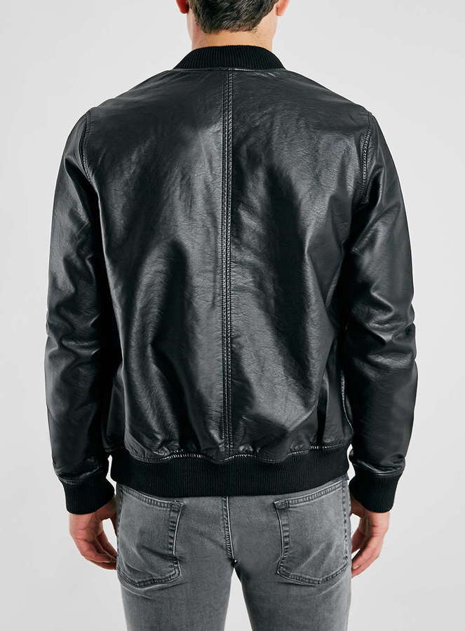 Topman Black Leather Look Bomber Jacket, $120 | Topman | Lookastic