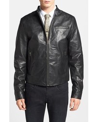 Topman Retro Leather Biker Jacket Large