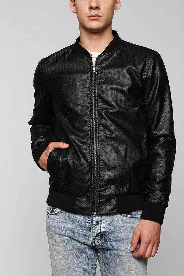 Urban Outfitters Charles 12 Perforated Faux Leather Bomber Jacket