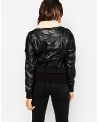 Urban Code Urbancode Leather Bomber Jacket With Detachable Fleece Collar