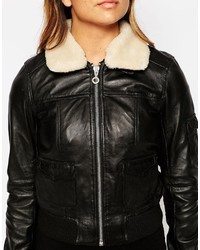Urban Code Urbancode Leather Bomber Jacket With Detachable Fleece Collar