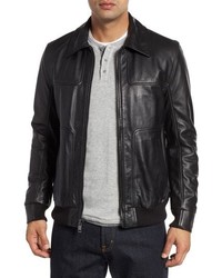 Andrew Marc Vaughn Shirt Collar Leather Bomber Jacket