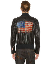 Vintage Flag Iron Leather Bomber Jacket