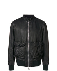 Neil Barrett Washed Leather Baracuda Collar Bomber Jacket