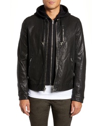 LAMARQUE Washed Leather Jacket With Hoodie Insert