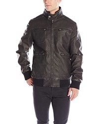 X-Ray Slim Fit Faux Leather Bomber Jacket With A Removable Sherpa Collar
