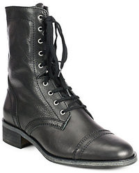 Saks Fifth Avenue 10022 Shoe Beth Leather Lace Up Combat Boots