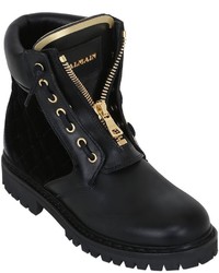 Balmain 20mm Taiga Leather Velvet Boots