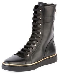 Balmain Albion Leather High Top Sneaker Boot Noir