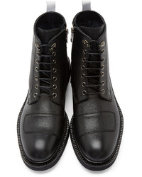 McQ Alexander Ueen Black Pebbled Leather Combat Boots