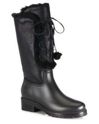 Stuart Weitzman Bearwear Leather Faux Fur Lace Up Boots