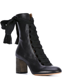 Chloé Black Harper 70 Leather Lace Up Boots