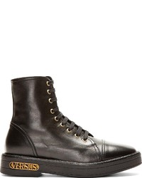 Versus Black Leather Ankle High Boots
